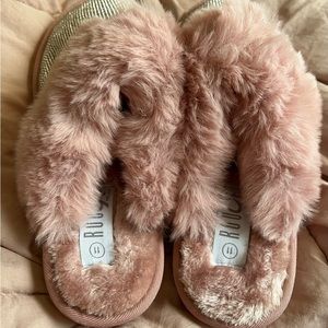 Blinged out fur mule slip on size 11 Brand New
